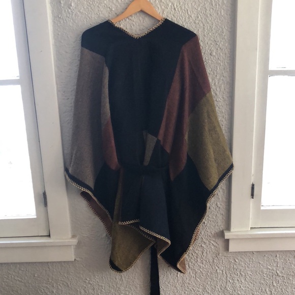 World Market multicolored belted shawl wrap poncho - Picture 2 of 12